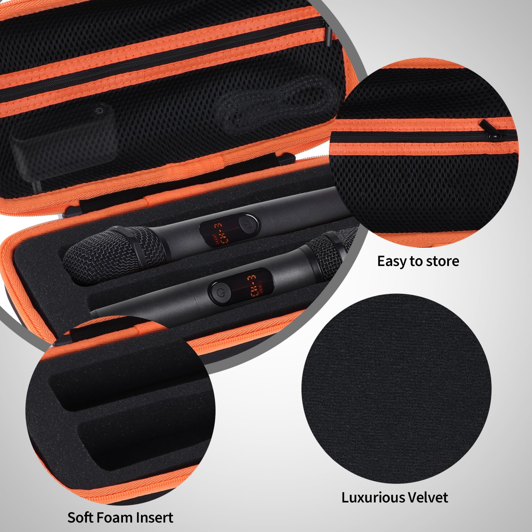 Dur Étui de Protection Compatible avec JBL PartyBox 2 Microphones numériques (Noir + Orange Zip)