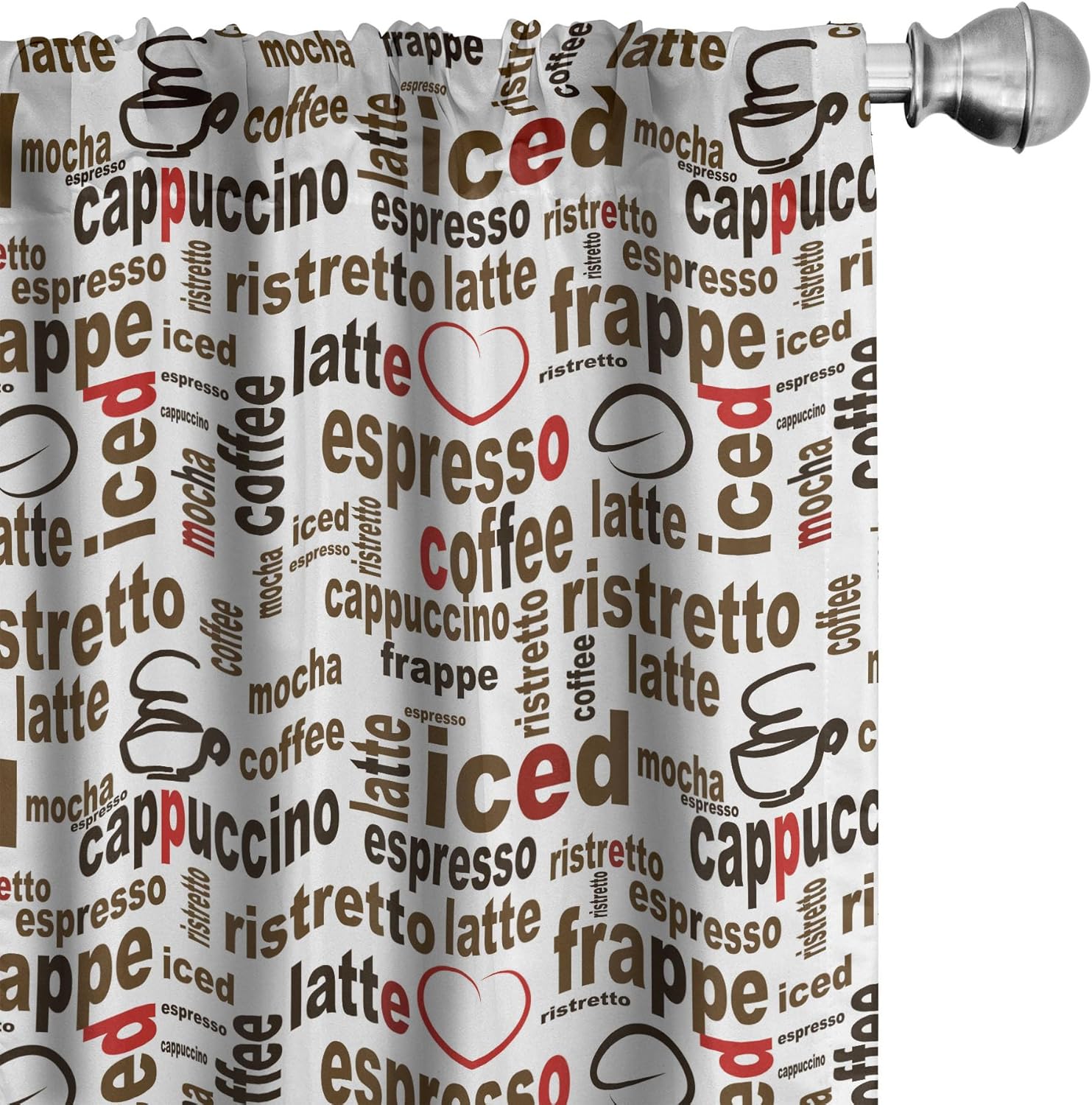 Ambesonne Modern Curtains, Coffee Words Cafe Typography in Point Sizes Digital Illustration, Window Treatments 2 Panel Set for Living Room Bedroom, Pair of - 28" x 95", Brown Caramel