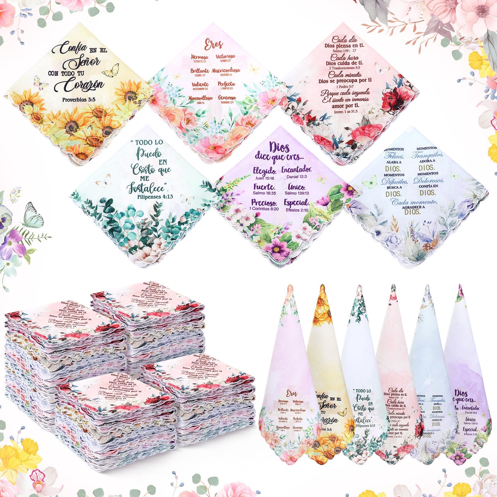 30 Pcs Spanish Bible Verse Handkerchief Bulk Christian Party Favor Women Inspirational Quote Christian Prayer Gift-image-43