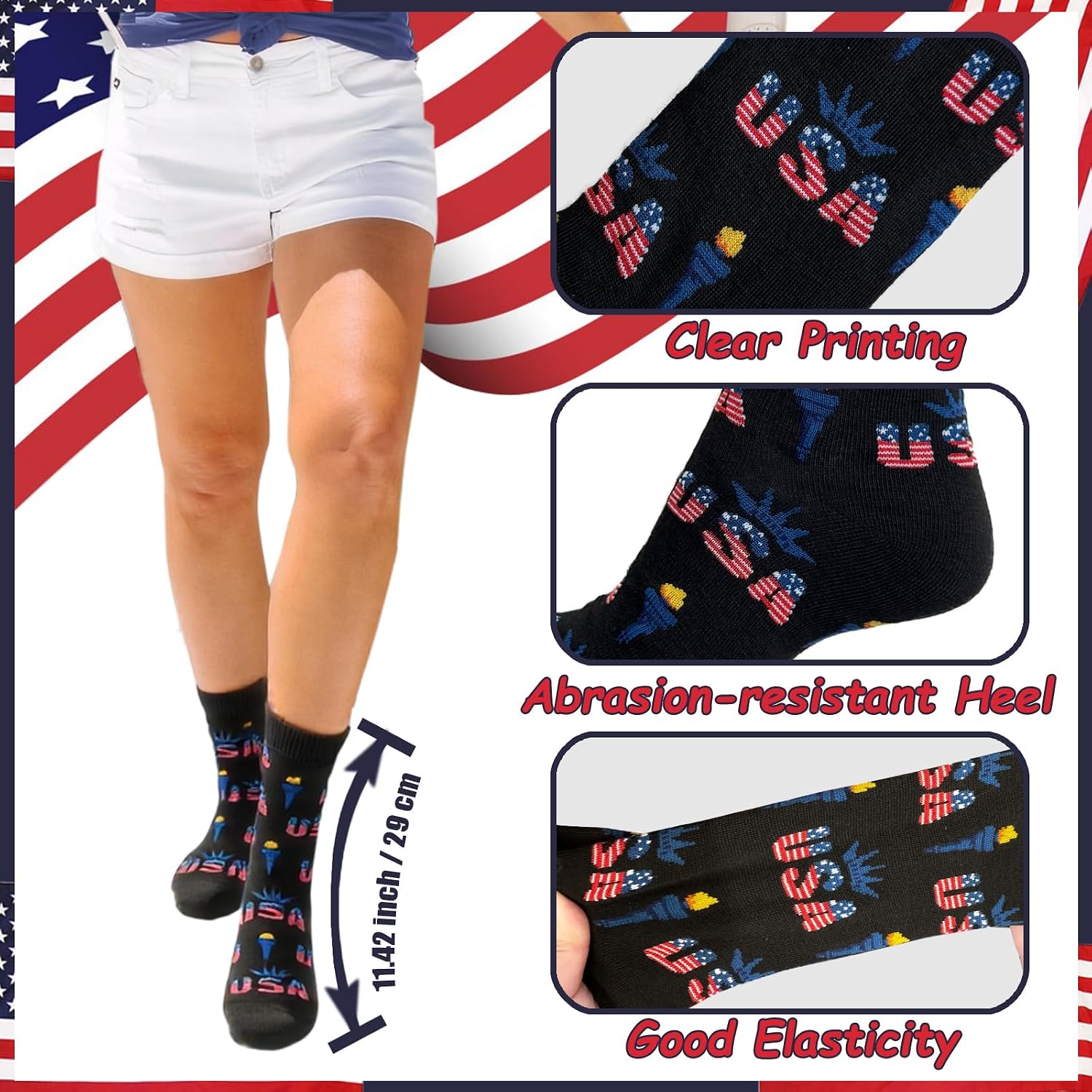American Flag Costume Cape 4th of July USA Flag Socks Headband Patriotic Sunglasses Necklace Independence Day Patriotic Accessories