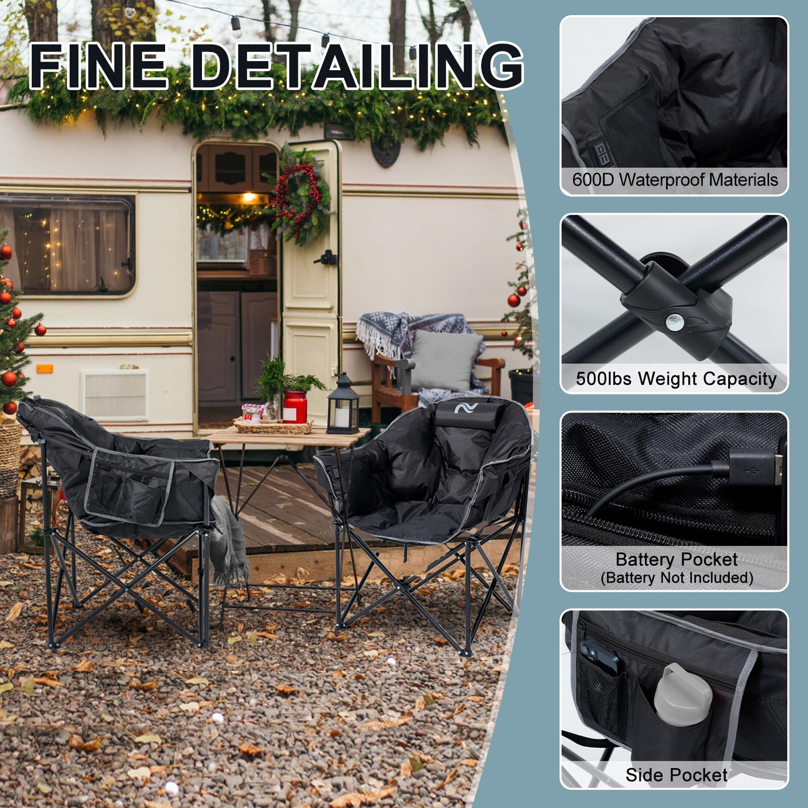 Colorsoul Oversized Heated Camping Chairs Heavy Duty