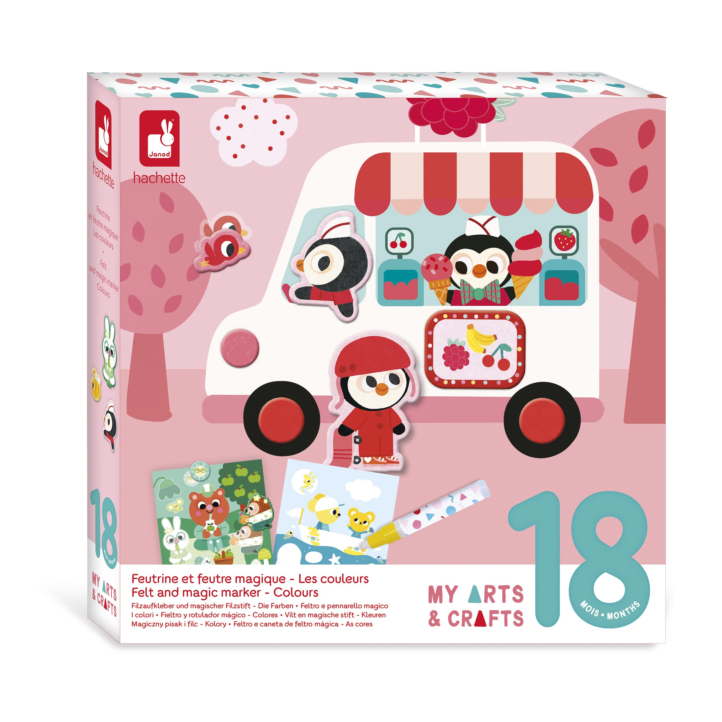 Janod - 2-in-1 Set: Magic Felt-Tip Pen & Felt - 2 Double-Sided Boards + 4 Boards - Ages 18 months and up
