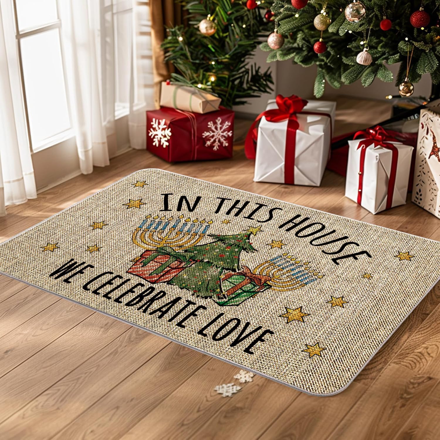 Hanukkah Door Mat Christmas Doormat Outdoor Rug Hanukkah Decor Doormats Farmhouse Home Kitchen Entrance Rug Floor Front Door Mats 17 x 27 Inch