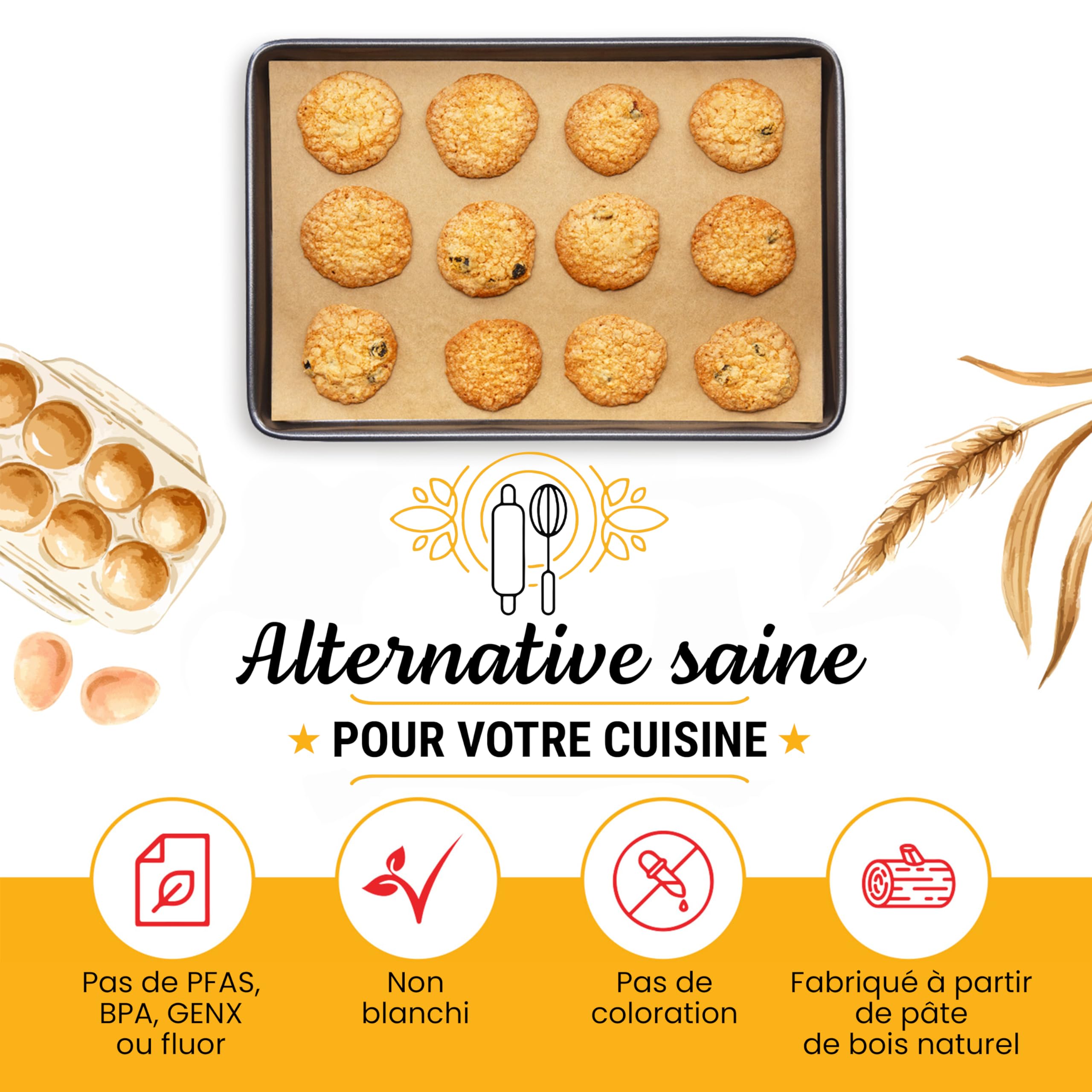 Baker's Signature - Papier Sulfurisé 220 Feuilles - Format Demi 30x41cm, Antiadhésif pour la Cuisson, la Cuisine & la Rôtisserie - Facile à Utiliser & à Nettoyer