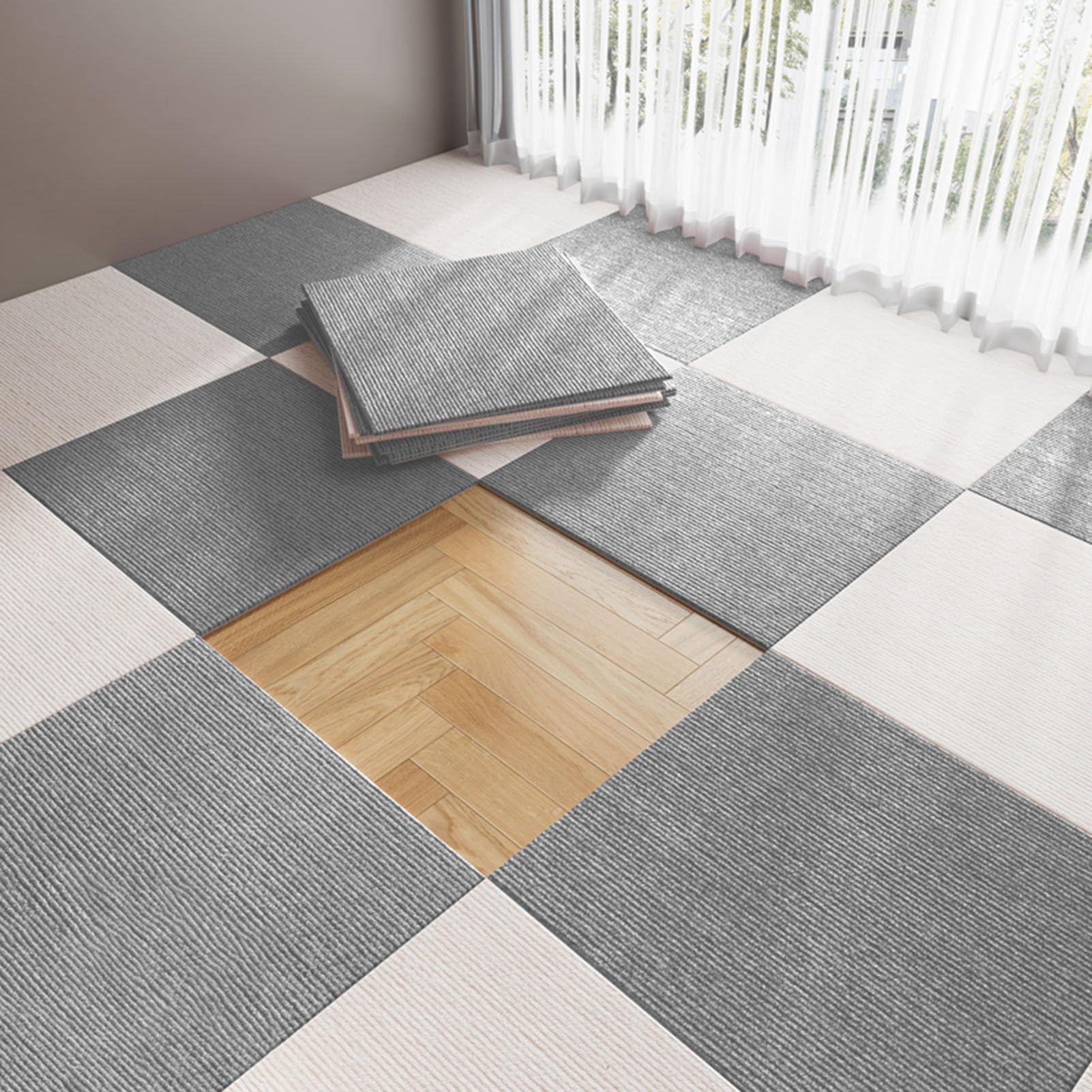Moquette quadrotte autoadesive, Piastrelle per tappeti per la casa da 12 a 20 Pollici, autoadesive, per Pavimenti Lisci, Staccabili, Resistenti al Freddo, Lavabili, 15 Pezzi