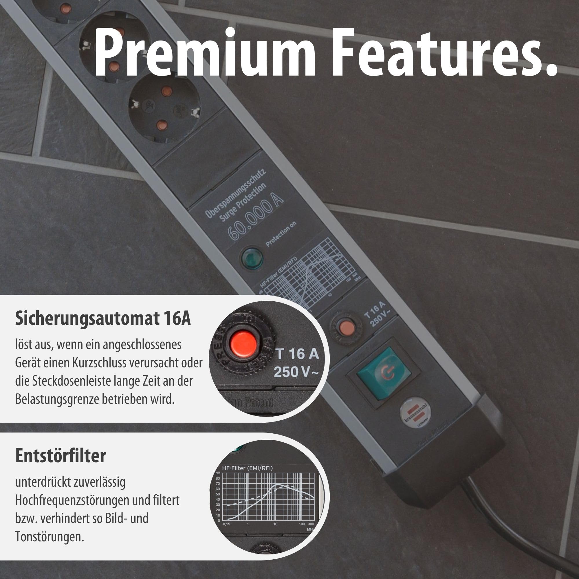 Brennenstuhl Premium-Protect-Line Steckdosenleiste 6-Fach mit USB C, 3m | Mit Überspannungsschutz, Mehrfachsteckdose mit Schalter,1x Charger Typ C PD und 1x USB-A, Made in Germany