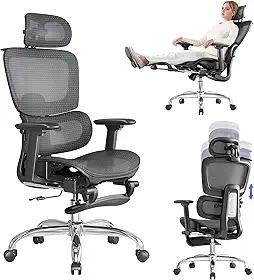 Cadeira Ergonômica de Escritório com Encosto Ajustável 3D, Apoio de Braço 3D, Suporte Lombar Adaptativo 2D, Malha Respirável, Preta