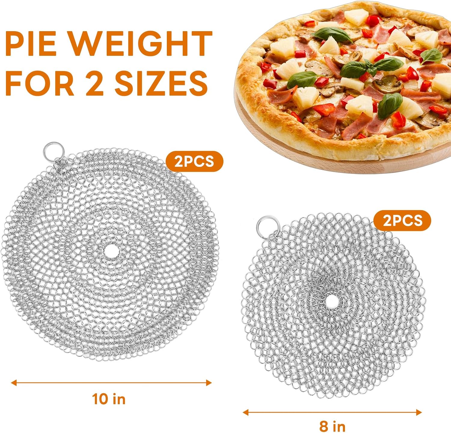Stainless Steel Pie Crust Weight Chain - Universal 10-inch pie crust protector and baking weight, suitable for dough and pastries, dishwasher safe.
