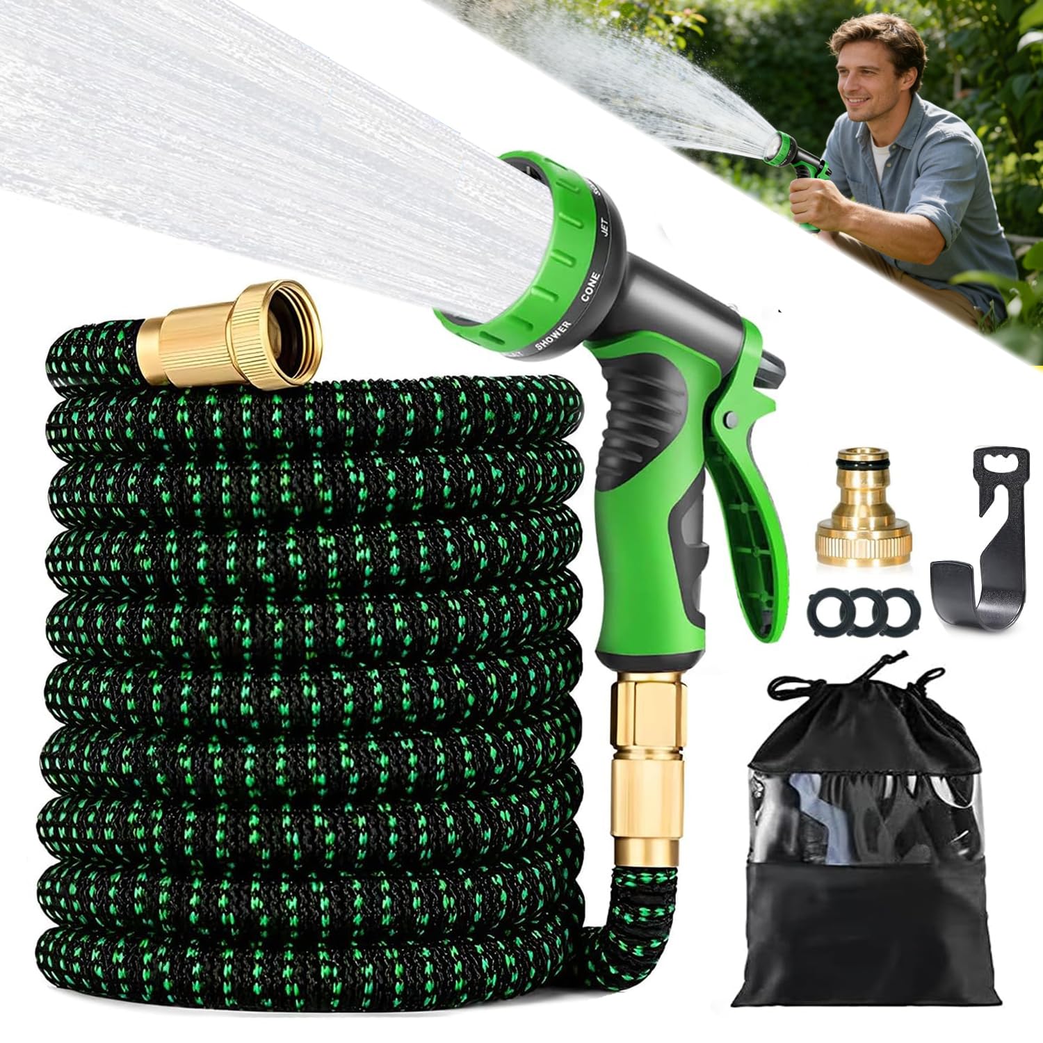 Tubo da giardino flessibile, 15 m Tubo Irrigazione Flessibile, Tubo Irrigazione Da Giardino, Tubo flessibile espandibile, Tubo Irrigazione con Adattatore, per Irrigazione, Lavaggio Auto