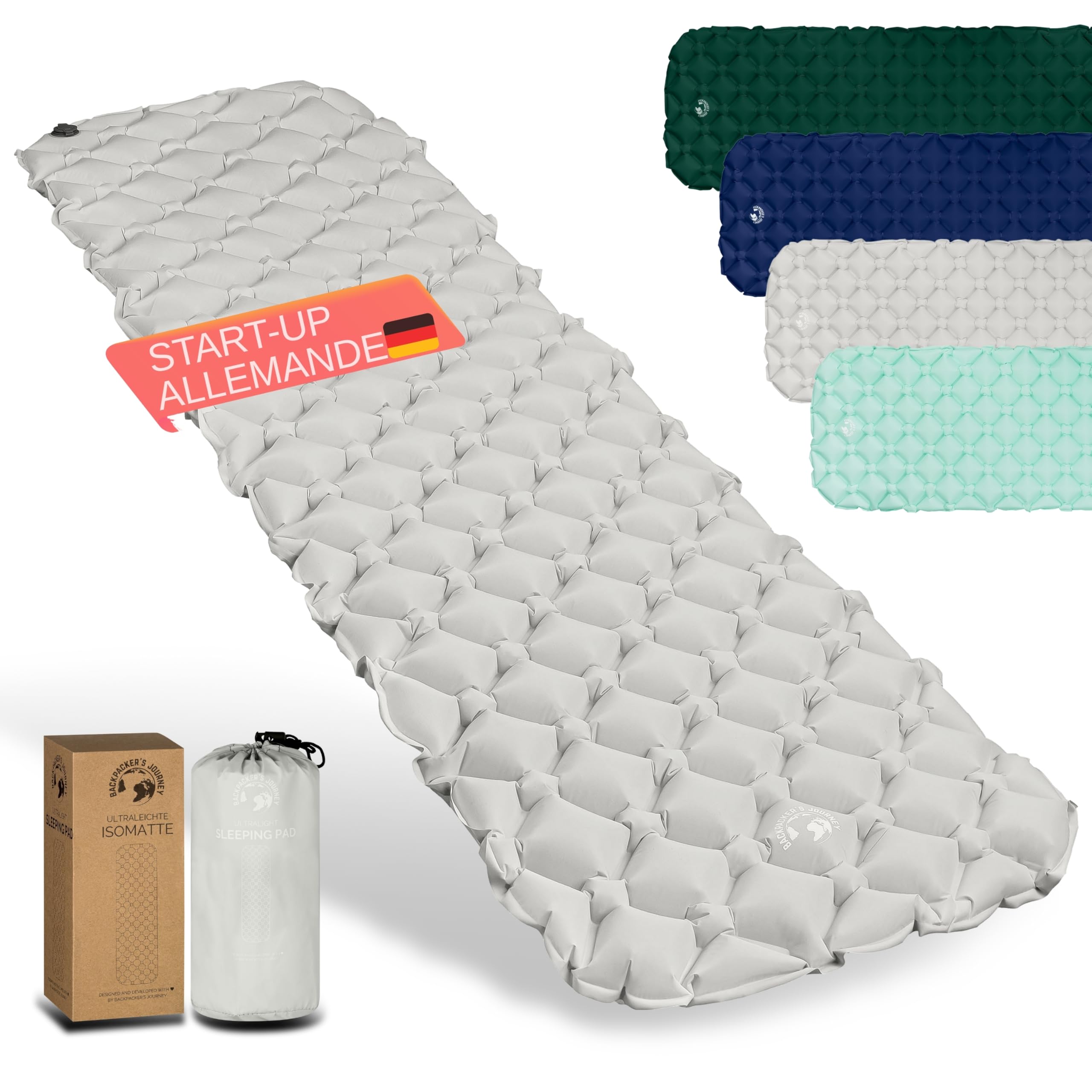 Backpacker's Journey Matelas randonnée Ultra léger – Matelas Gonflable Compact pour Matelas Camping 1 Place, idéal Trek, Bivouac, Outdoor & bikepacking