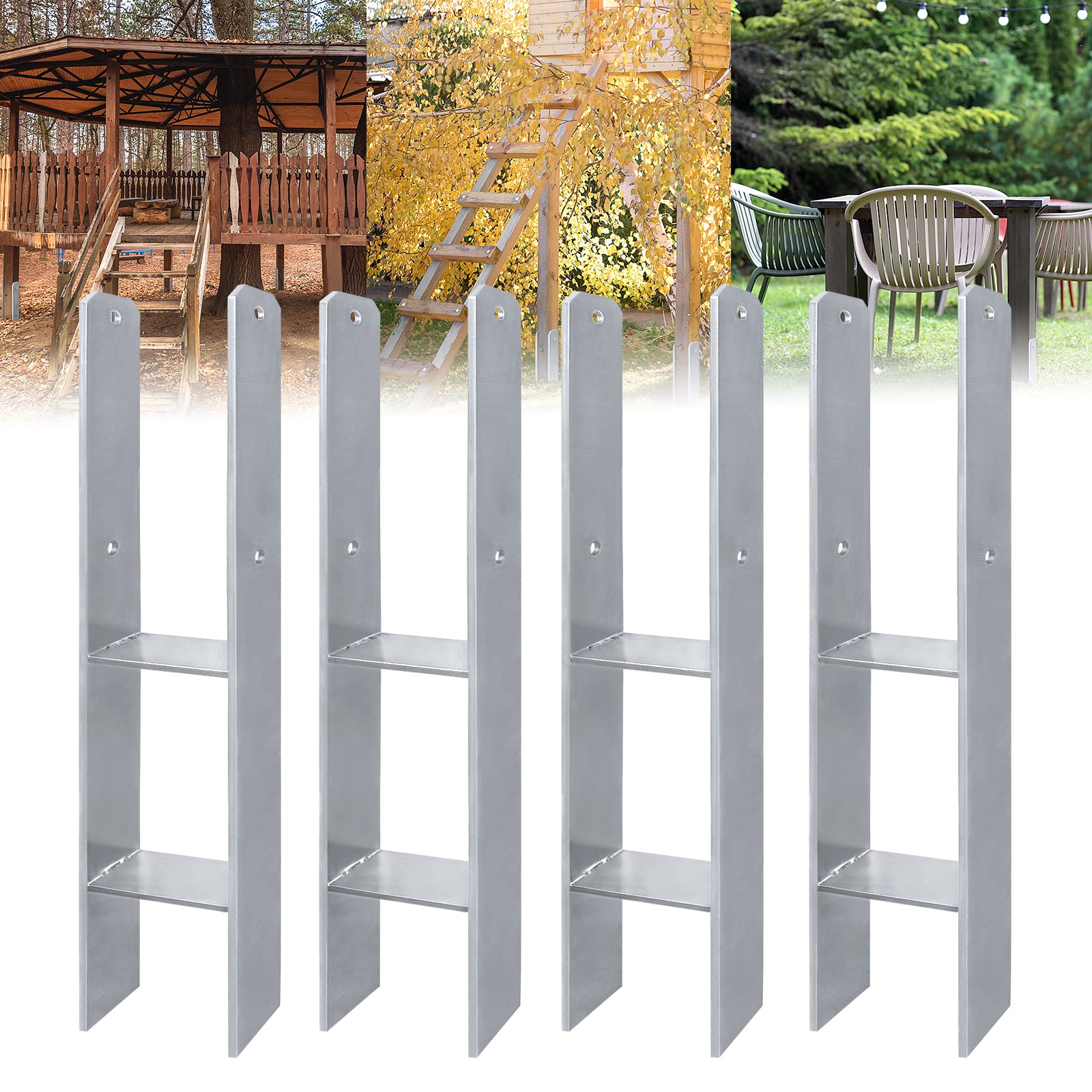 ACXIN Set di 4 supporti per pali ad H in acciaio con rivestimento, per installazioni fisse all'aperto, 121 x 600 mm, spessore del materiale 5 mm