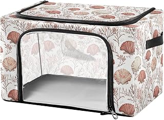 Aesthetic Red Scallop Under Bed Storage Container Clear Window Foldable Storage Bins with Lids Two-way Zipper Closet Organizer