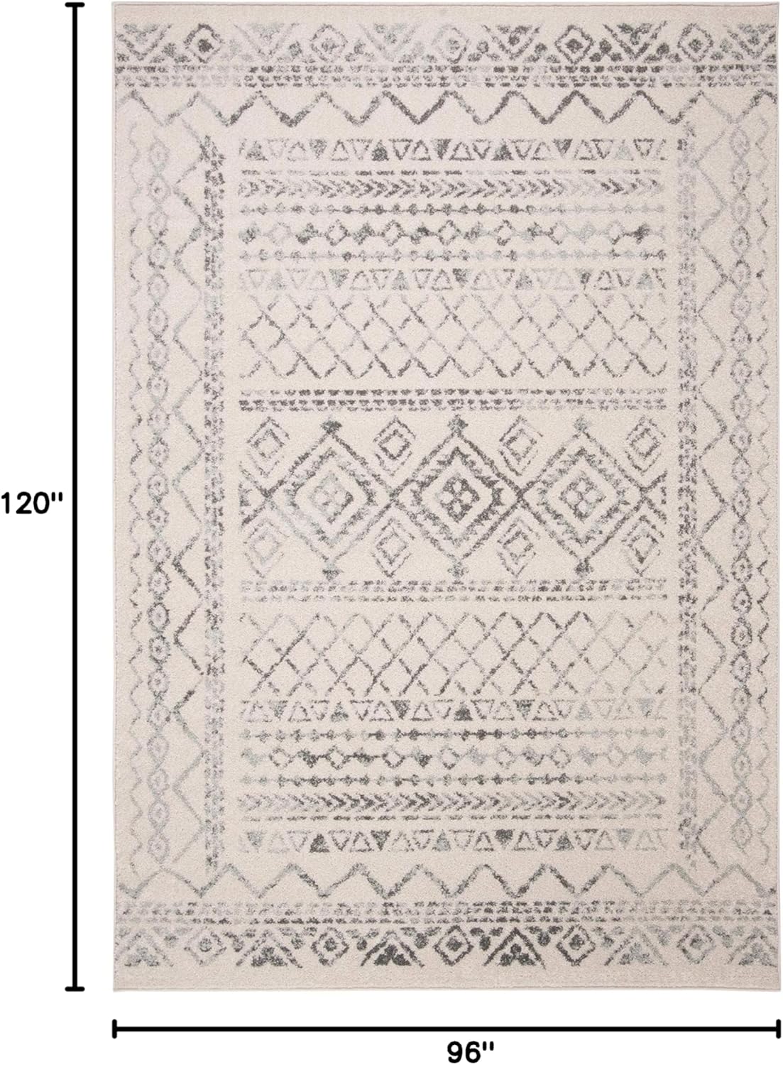 SAFAVIEH Area Rug 8x10 - Tulum Collection - Large - Ivory & Grey, Moroccan Boho Distressed Design, Non-Shedding & Easy to Clean, Ideal for Living Room, Bedroom, Dining Space (TUL268A)