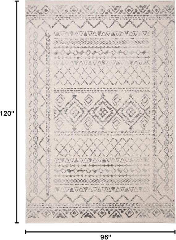 SAFAVIEH Area Rug 8x10 - Tulum Collection - Large - Ivory & Grey, Moroccan Boho Distressed Design, Non-Shedding & Easy to Clean, Ideal for Living Room, Bedroom, Dining Space (TUL268A)