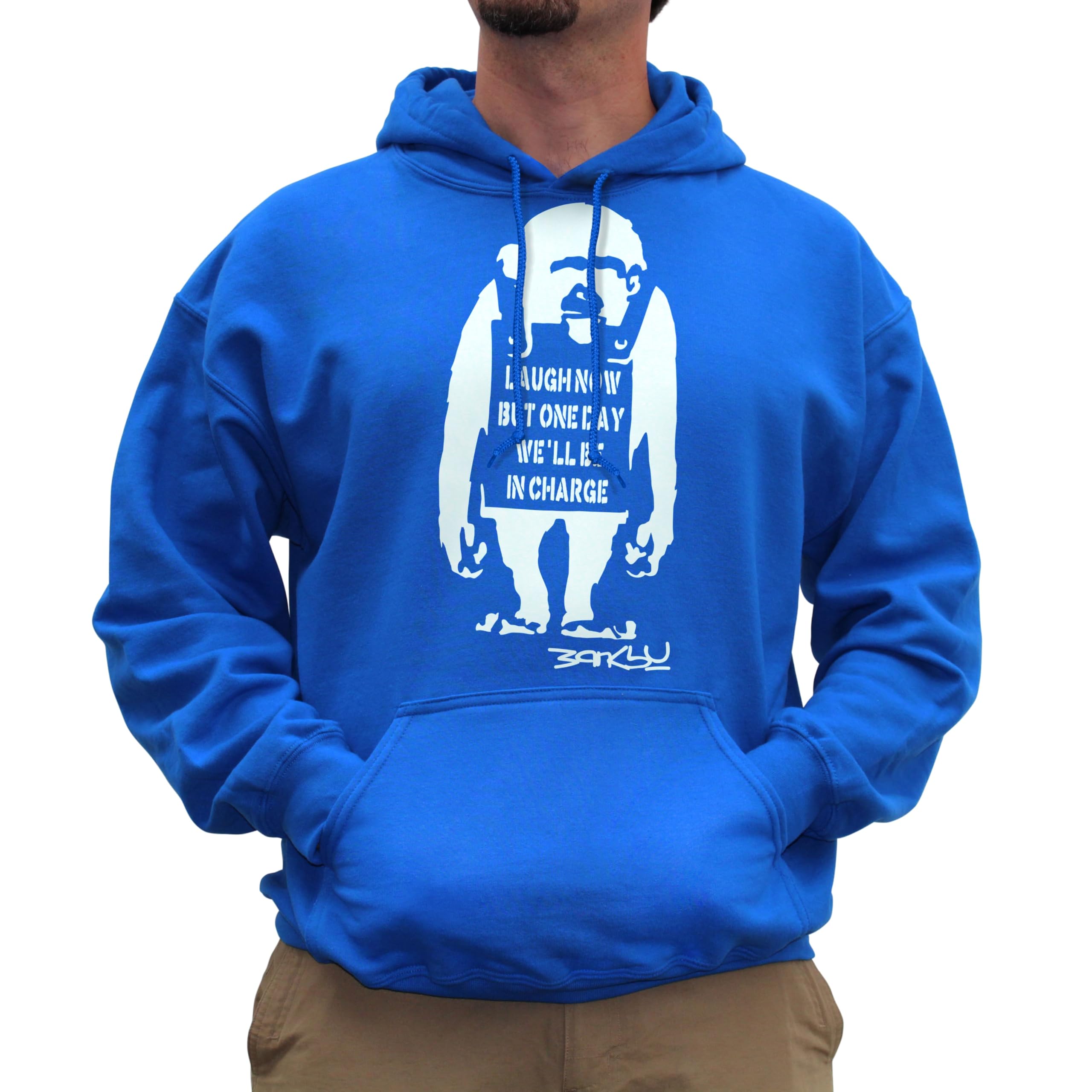 Nutees Unisex Royal Blue Banksy Laugh Now Monkey Art Funny Ape Hoodie (Royal Blue), Small