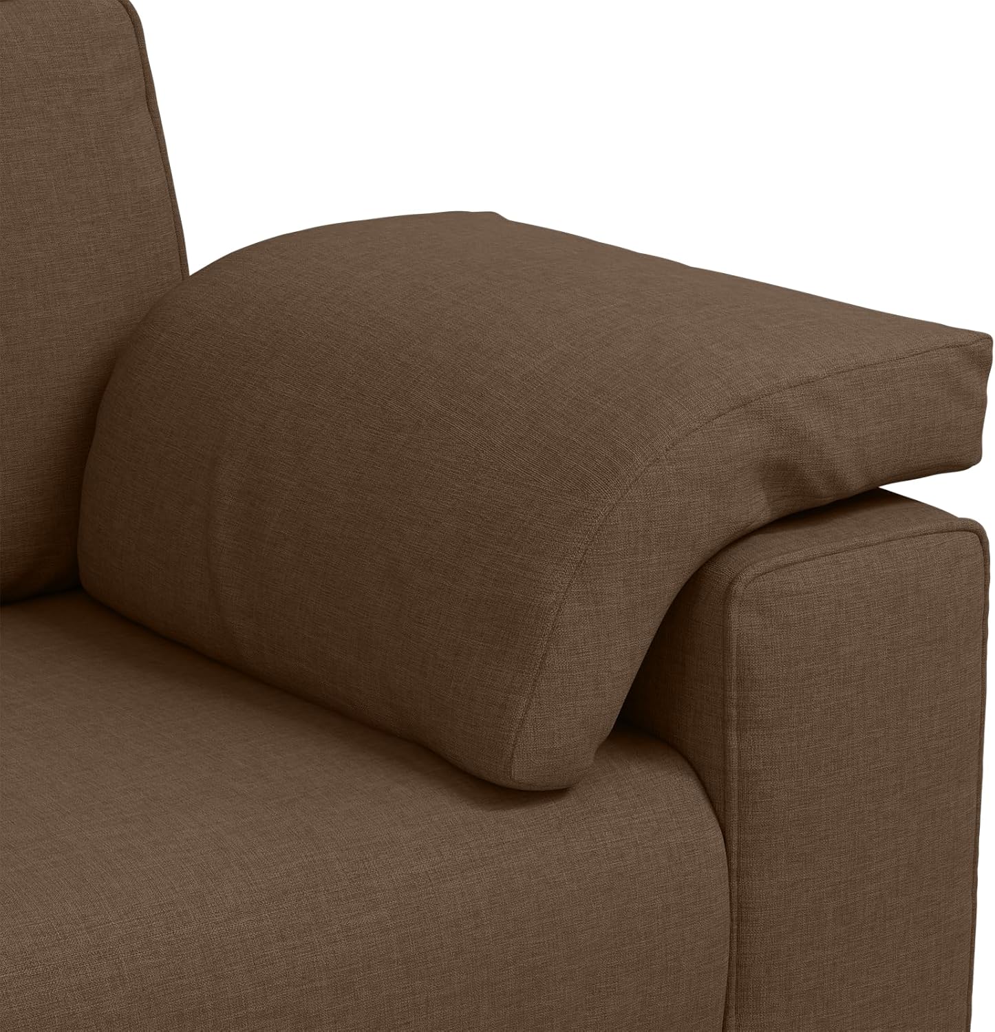 Close-up of the armrest of the vidaXL brown 3-seater sofa
