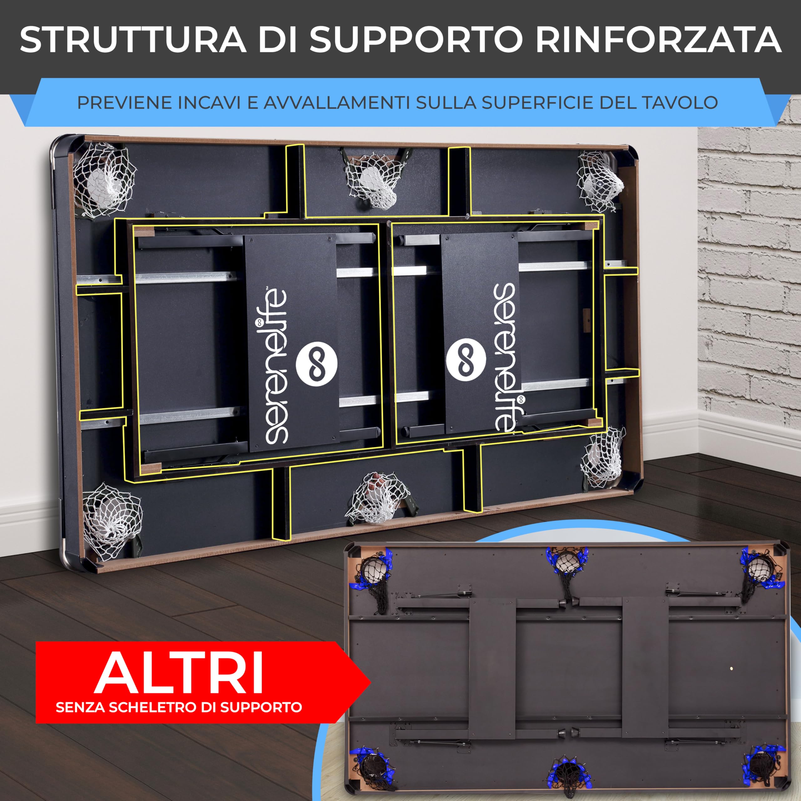 SereneLife Pieghevole da 6 Piedi – Portatile – Include 2 Cue, Set Completo di Palle, Gesso, Spazzola – Pieghevole per Bambini e Adulti (Nero)