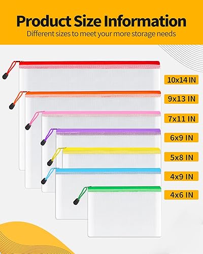 Miniatura 2 de SUNEE Bolsas de malla con cremallera de varios tamaños (7 colores, 21 paquetes), bolsa con cremallera resistente al agua para suministros de oficina