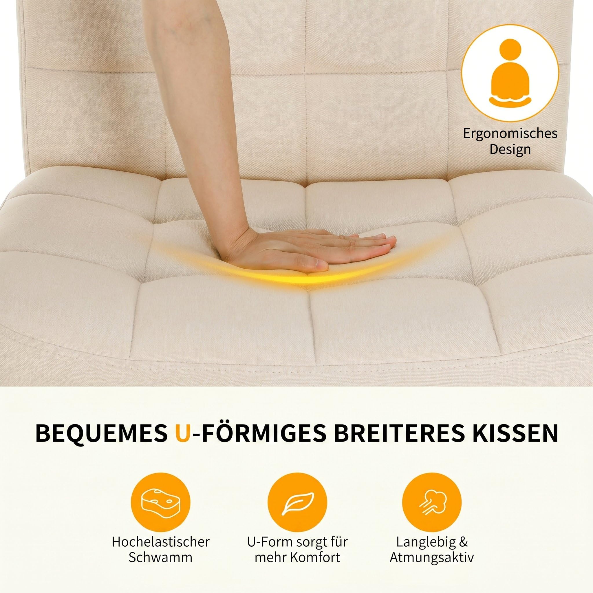 Clevich Bürostuhl Ohne Armlehne, breiter Schneidersitz Schreibtischstuhl, ergonomischer höhenverstellbar, moderner Drehstuhl mit Wippfunktion für Home Office und Schlafzimme (Leinen, Beige)