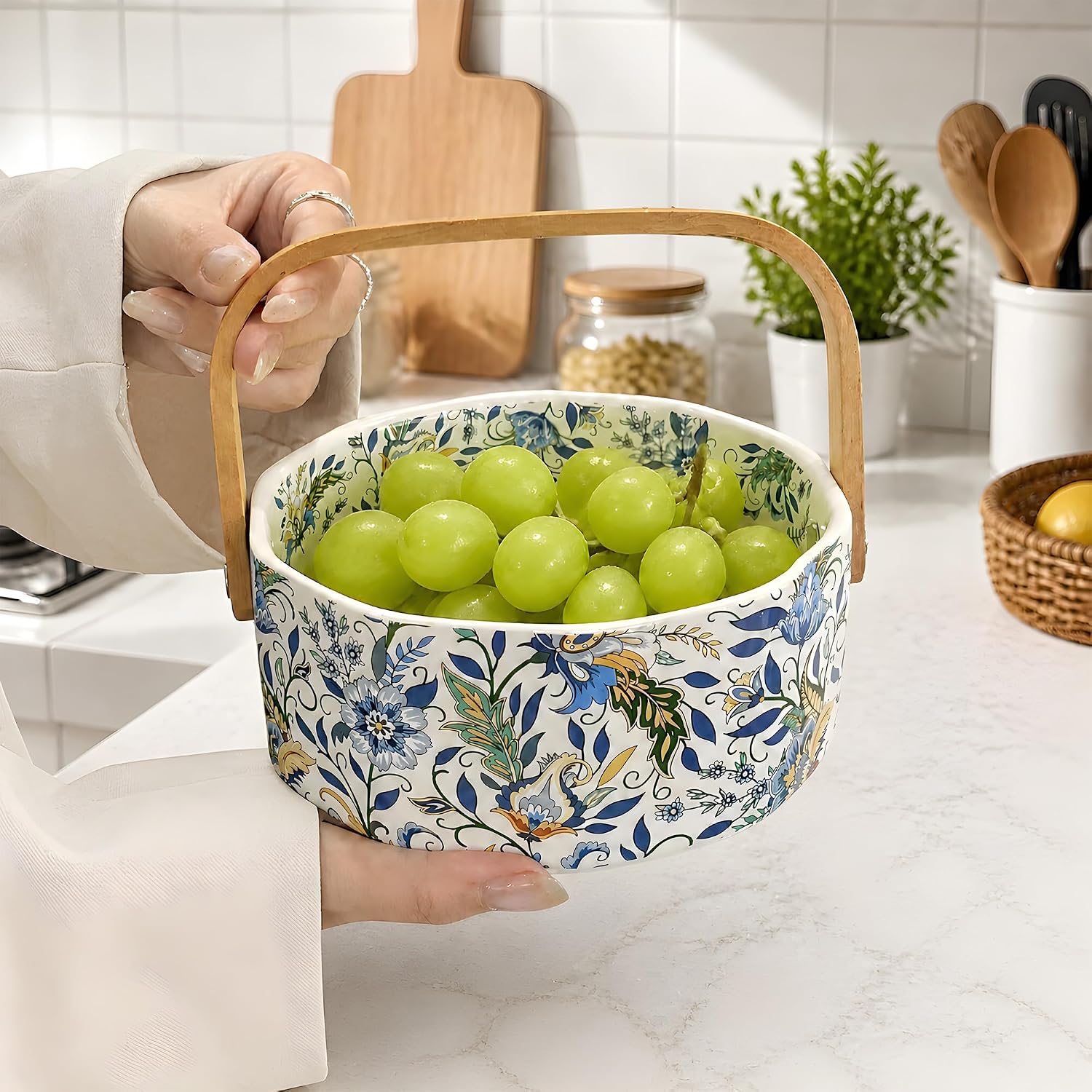 Trez Treamer Ceramic Fruit Bowl for Kitchen Counter,Salad Candy Bowl Dish