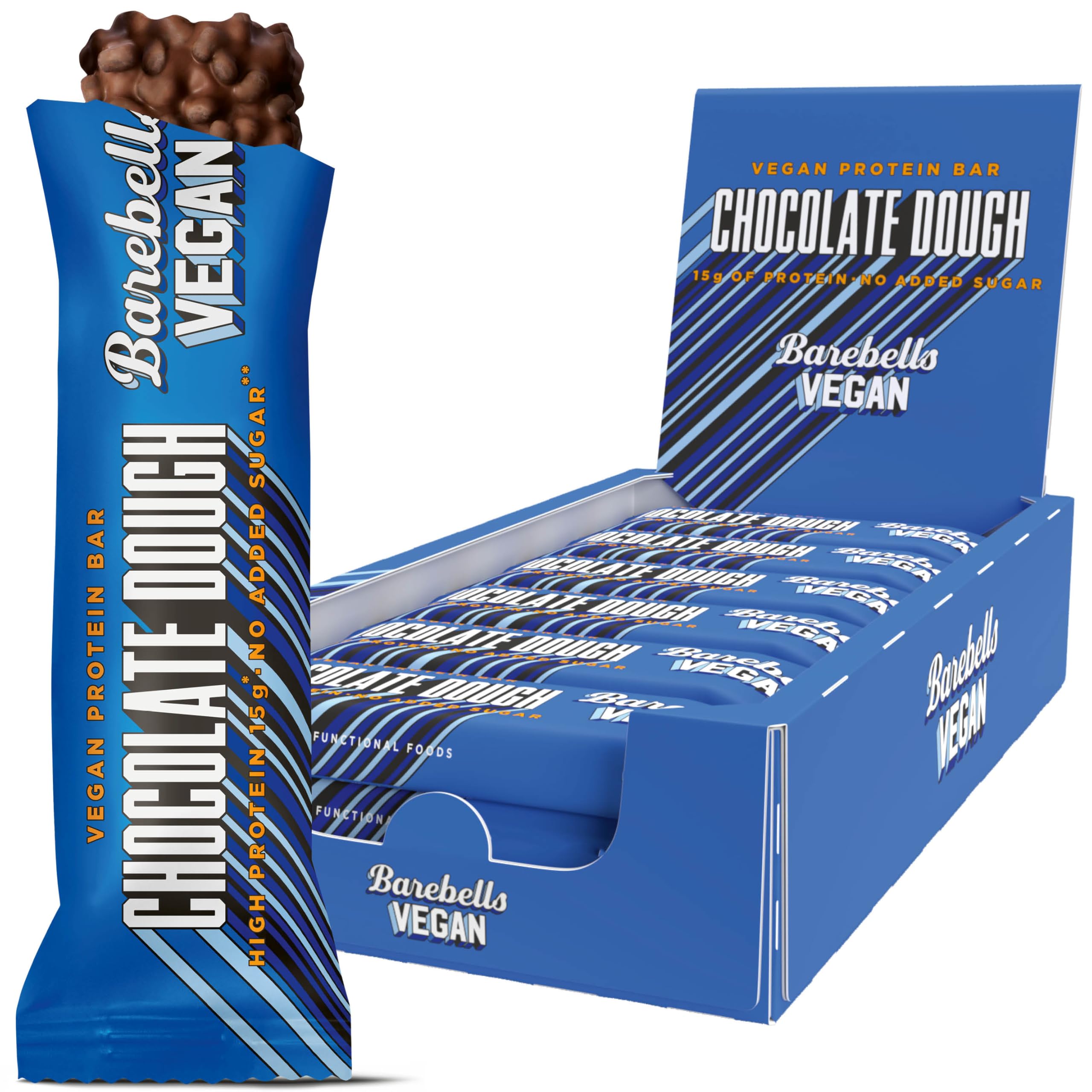 Barebells Vegan Protein Riegel – 15g High Protein Bar, Zuckerarm, Eiweißriegel, Ohne Palmöl, Vegane Proteinriegel – vegane Schokolade - Chocolate Dough, 12 x 55gr