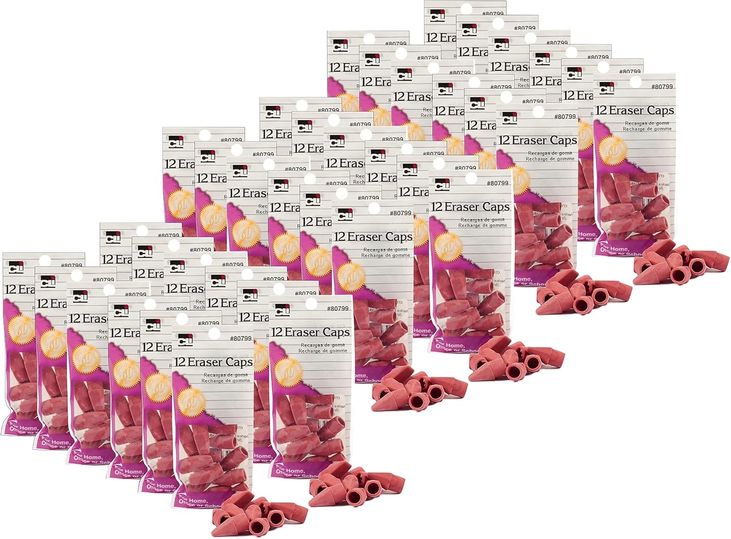 CLI Charles Leonard Pencil Eraser Caps, Pink, 12/Pack, 36 Packs (CHL80799-36)