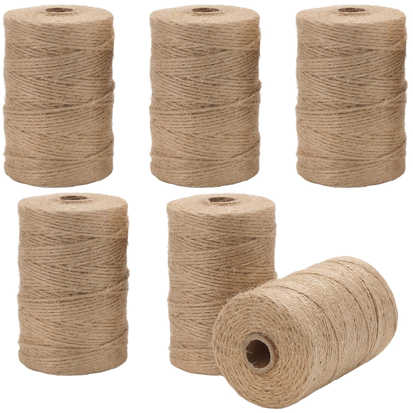 SENJEOK 6 Rolls 2mm Jute Rope, Each Roll 152m/500ft Length Jute Twine String for DIY Artwork, Home Decor, Garden Projects