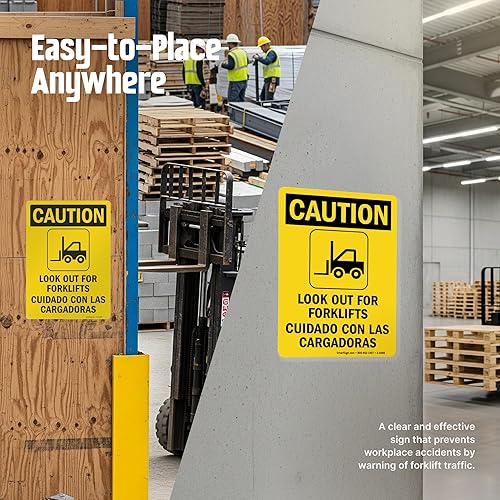 Miniatura 5 de SmartSign - S-8498-AL-14 Letrero bilingüe "Precaución - Cuidado con las carretillas elevadoras" | Aluminio de 10" x 14"