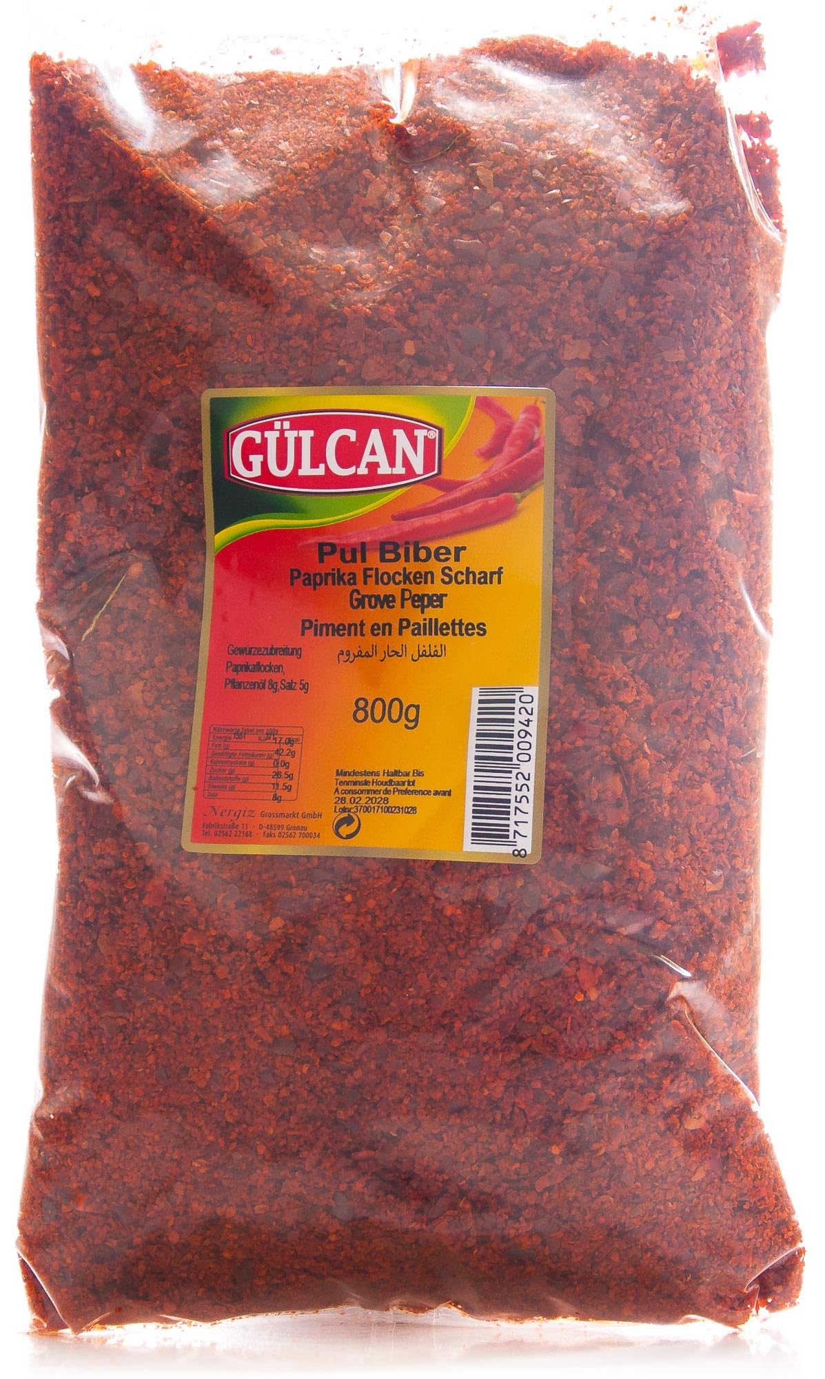 Gülcan Pul Biber Paprikapulver Paprikaflocken Scharf XL Beutel 800g
