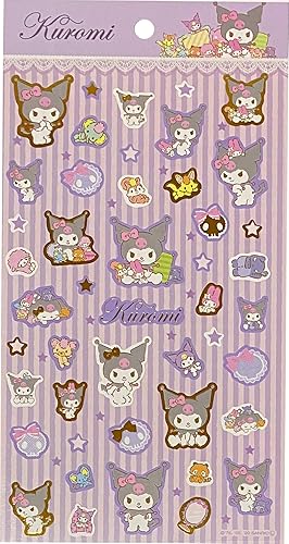 Sanrio Kuromi - Sello adhesivo para mascotas, 1 hoja, 46 piezas, suministros decorativos para álbumes de recortes (muñeca de felpa)