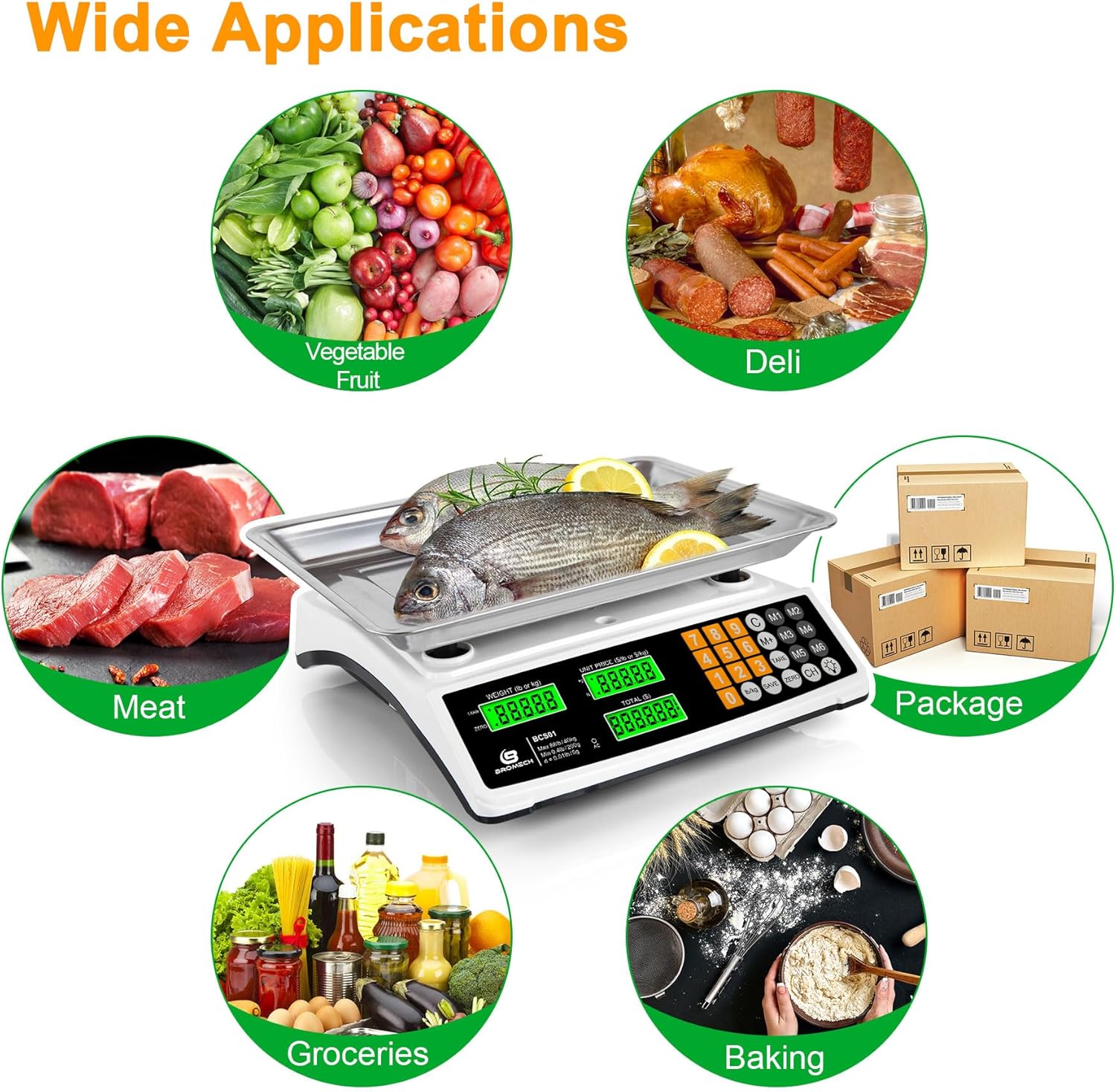 Price Computing Scale 88lb/40kg Commercial Food Scale for Produce Meat with Stainless Steel Large Platform, LCD Display, and Green Bright Backlight for Farmers Markets, Deli, (Not for Trade) - Image 7