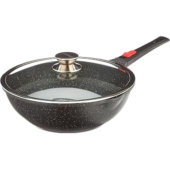 Kamberg 0008057 &ndash; Wok 30 cm &ndash; Removable Handle &ndash; Cast Aluminium &ndash; Stone Effect Coating &ndash; With Glass Lid &ndash; Suitable for All Ho