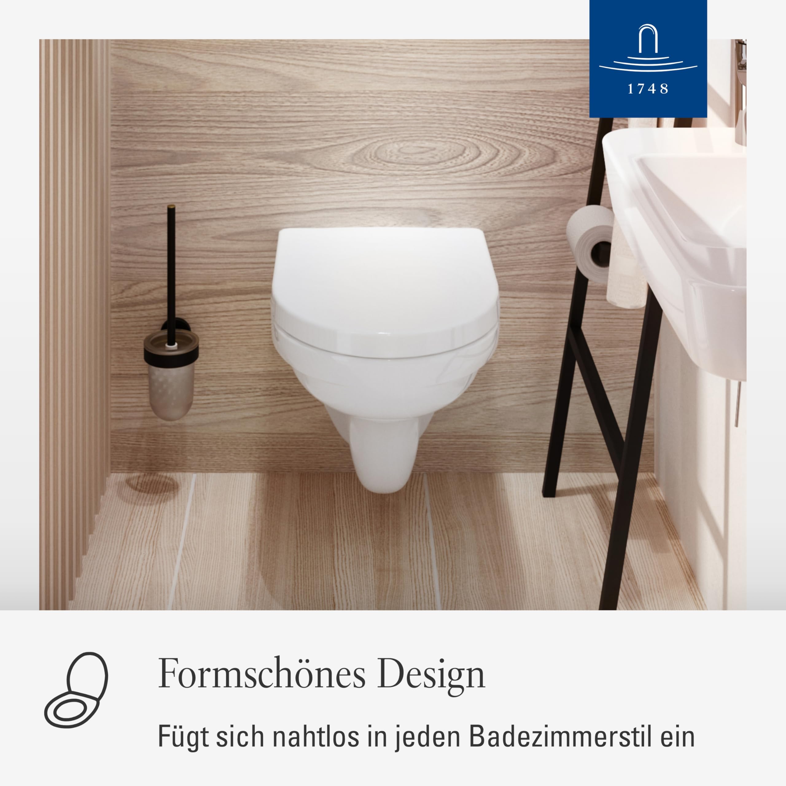 Villeroy & Boch O.novo WC-Sitz, D-Form – Weiß Alpin, glänzend | Mit Edelstahl-Scharnieren, aus bruchsicherem Duroplast, Original Ersatzteil, 9M406101