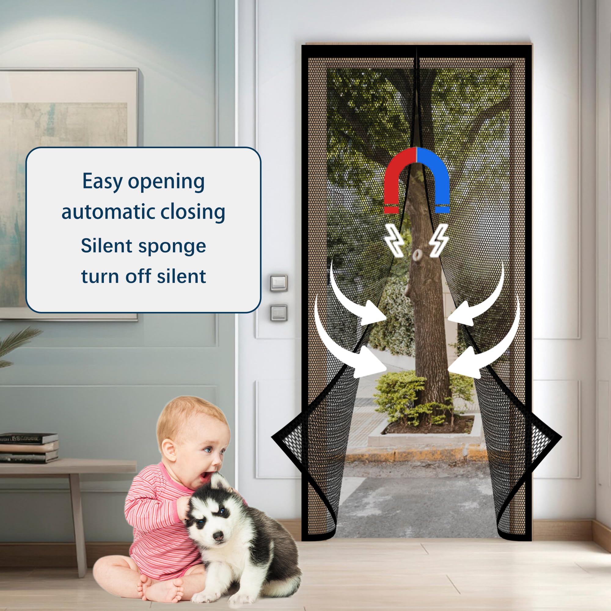 Zanzariera Magnetica per Porte 127 x 240 cm Facile da Installare Tenda con Magneti Anti Zanzare Senza Foratura per Ideale Porte da Balcone, Cantine, Terrazze, Nero
