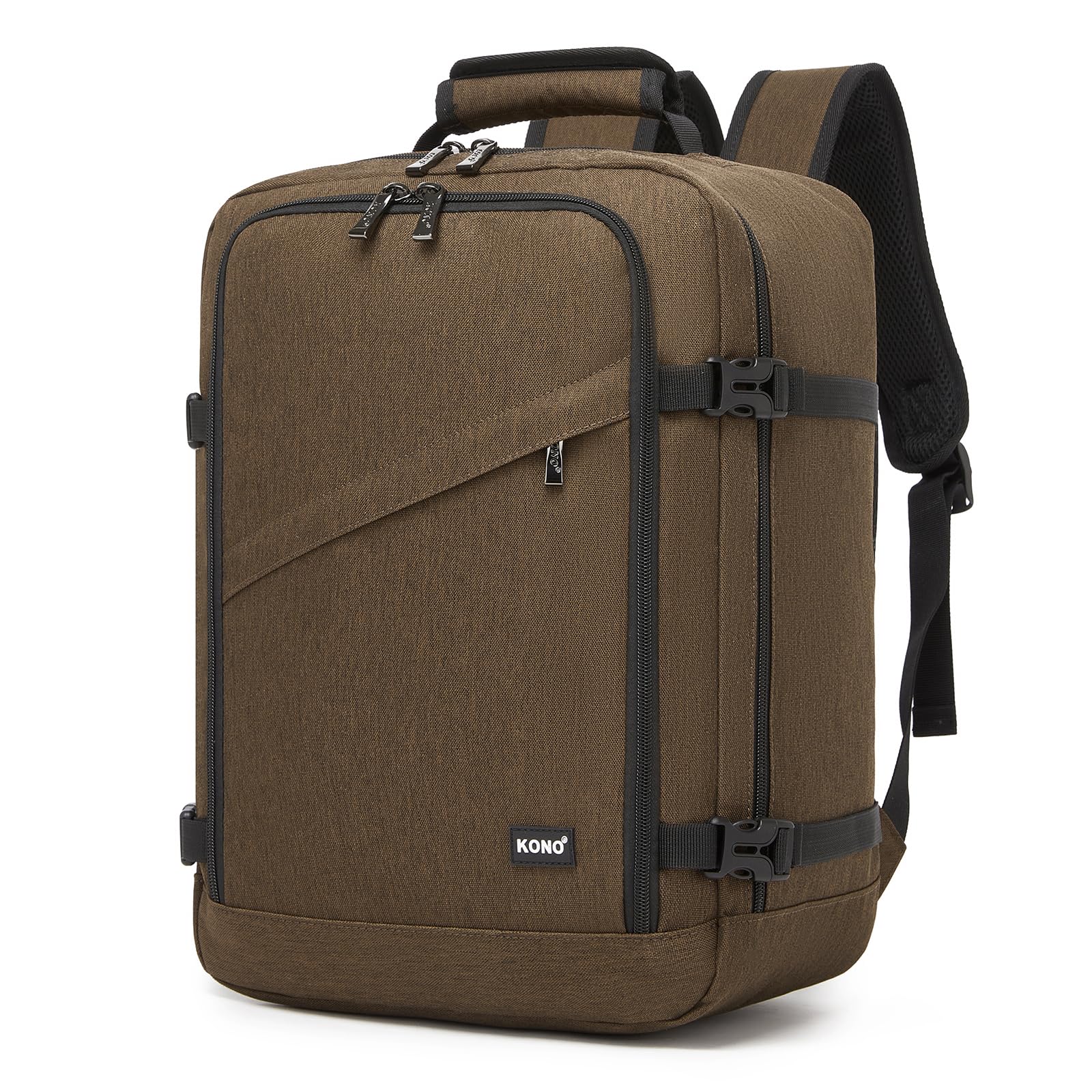 KONO Reiserucksack Ryanair 40 x 30 x 20, Handgepäck unter dem Sitz, auch für Vueling, Wizz Air und EasyJet, ideal für Damen und Herren (Braun)