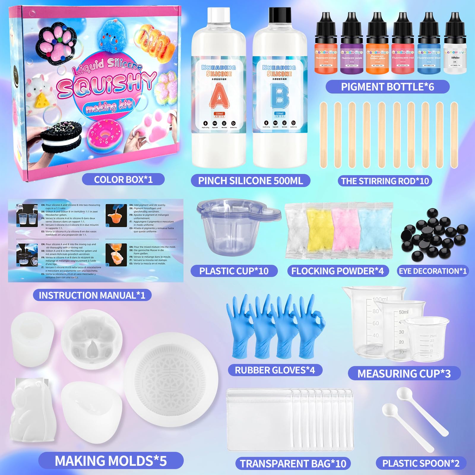 Squishy Selber Machen Set 500ML Flüssigsilikon Making Kit 1:1-Verhältnis DIY Kreative Geschenke