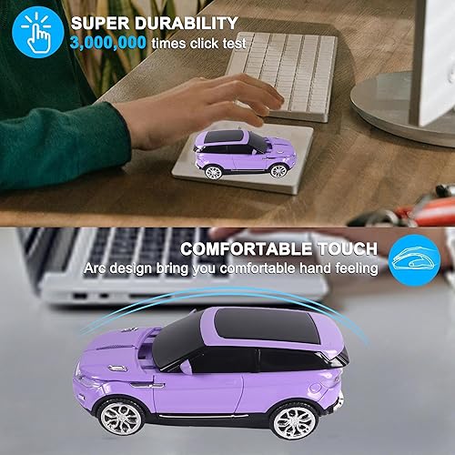 Miniatura 5 de Ratón inalámbrico lindo morado para coche, portátil compacto y divertido, divertido ratón USB para laptop, computadora, tableta, MacBook, niños,