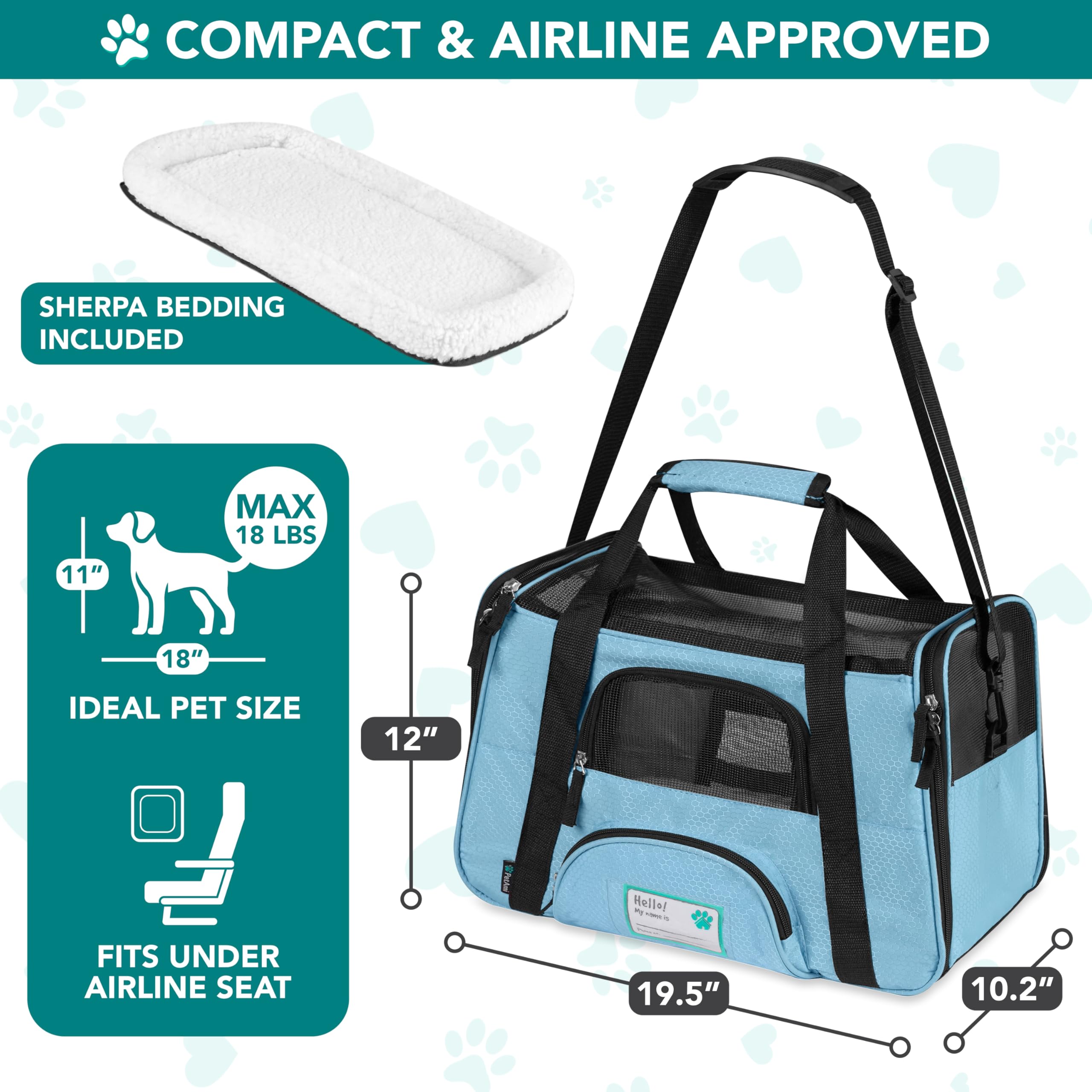 PetAmi Transportador de Viaje para Mascotas de Lados Suaves Aprobado por aerolíneas, Ideal para Gatos, Perros y Mascotas de tamaño pequeño y Mediano, diseño ventilado y cómodo con características de
