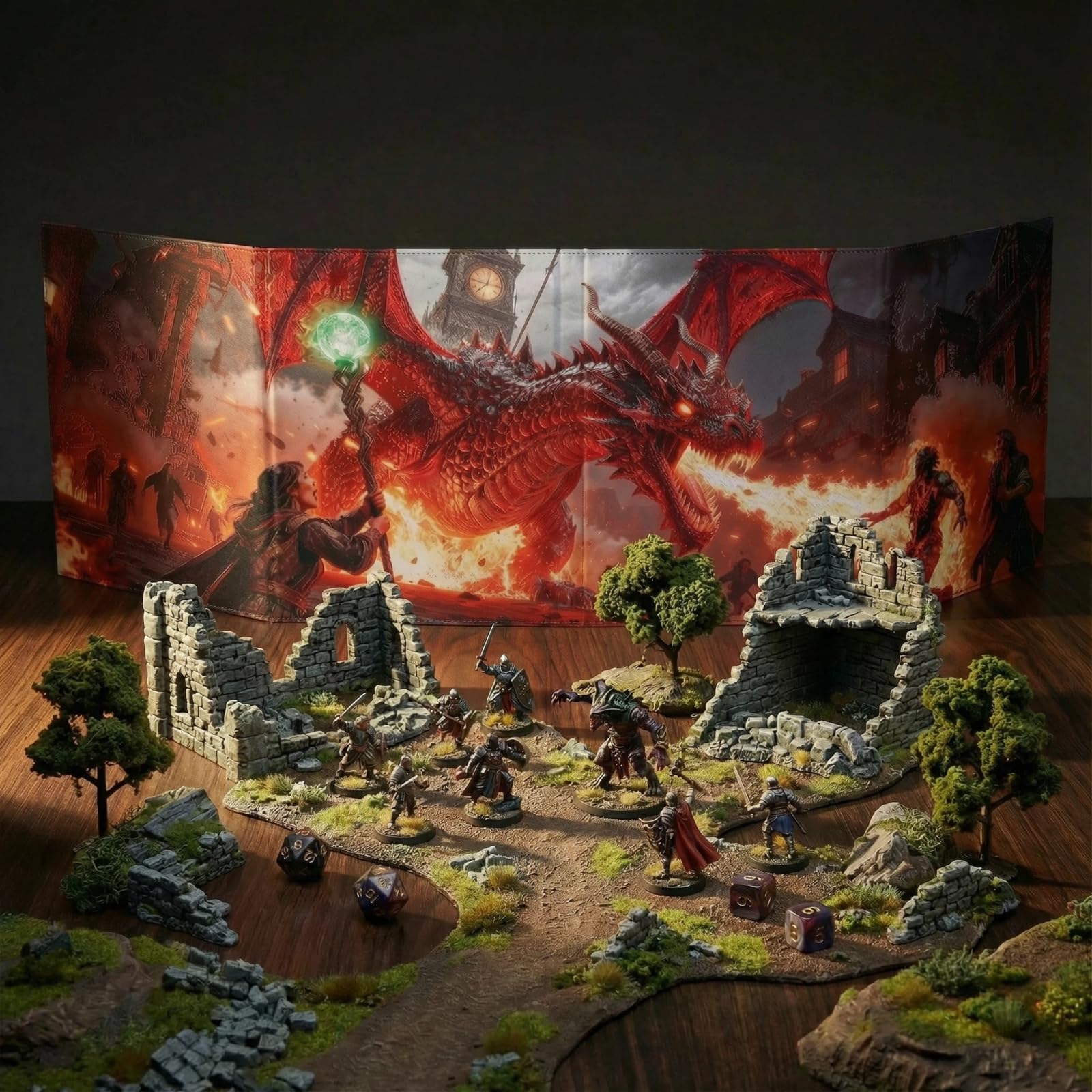 DND DM Screen pittura a olio effetto rilievo 8 pannelli con 2 tasche cancellabili a umido oscillanti e fogli per trucchi Dungeon Master Accessori Dungeon Master Dungeons and Dragons 5e Schermo GM D&D