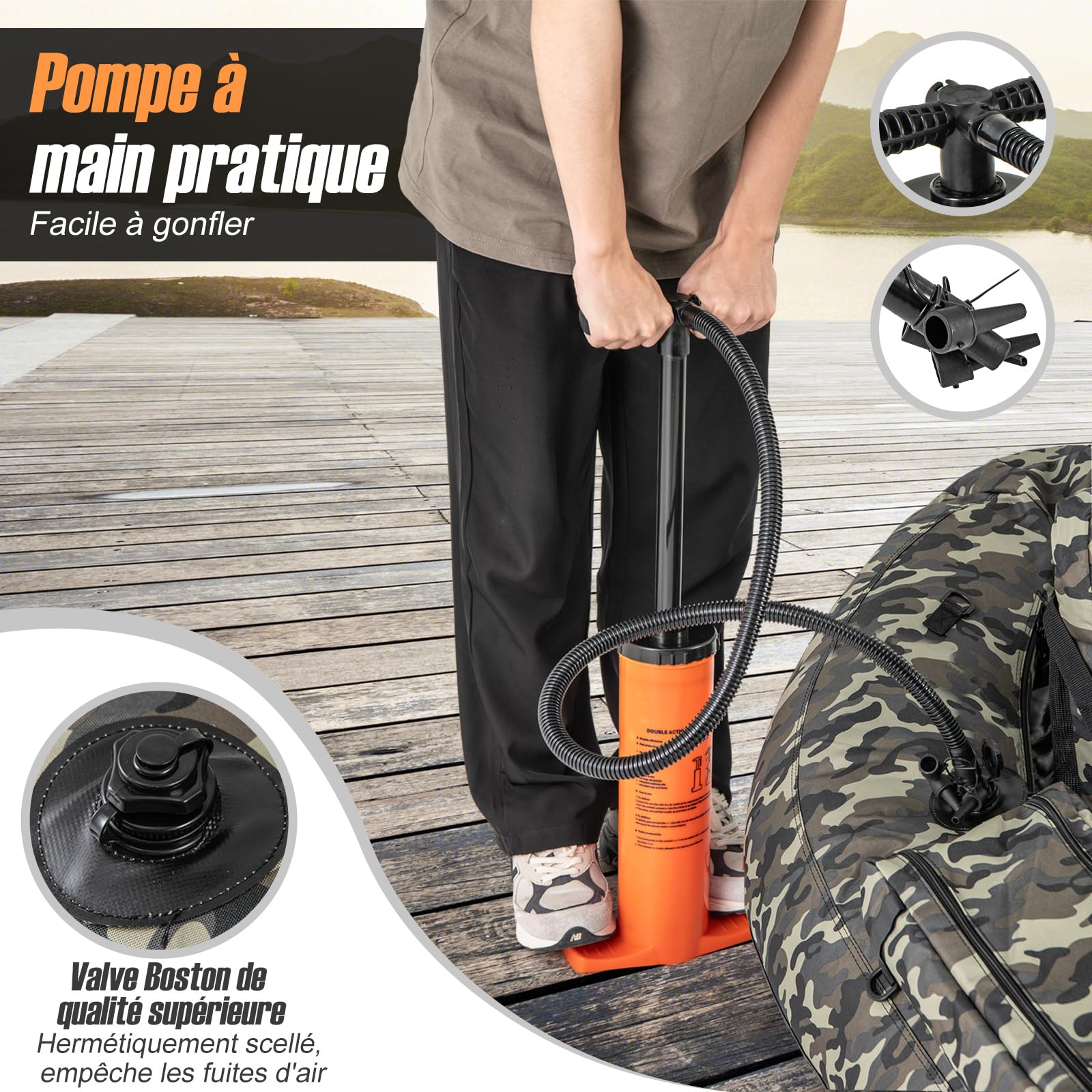 COSTWAY Bateau de Pêche Gonflable avec Dossier et Pagaie, Bateau Gonflable avec Règle à Poisson Support de Canne Poches de Rangement Palmes Pompe Sangles Réglables Charge 150 KG, Camouflage