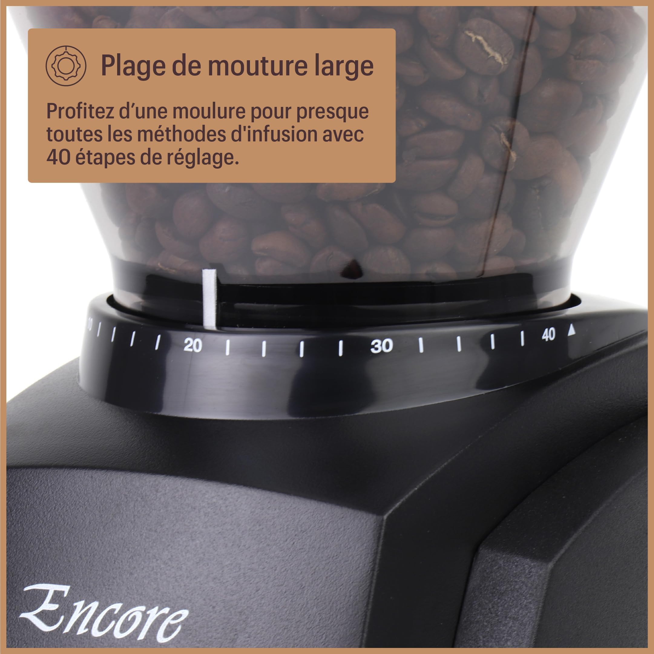 Baratza - Moulin à café Encore 230V - Moulin électrique - 40 Réglages de Mouture Individuels, Broyeur Cafe Grain, Accessoires pour Barista - Blanc