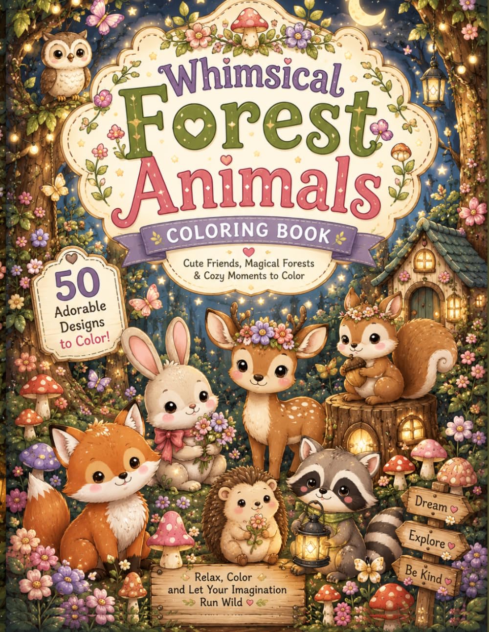 Whimsical Forest Animals Coloring Book: Cute Woodland Creatures and Cozy Forest Scenes to Color