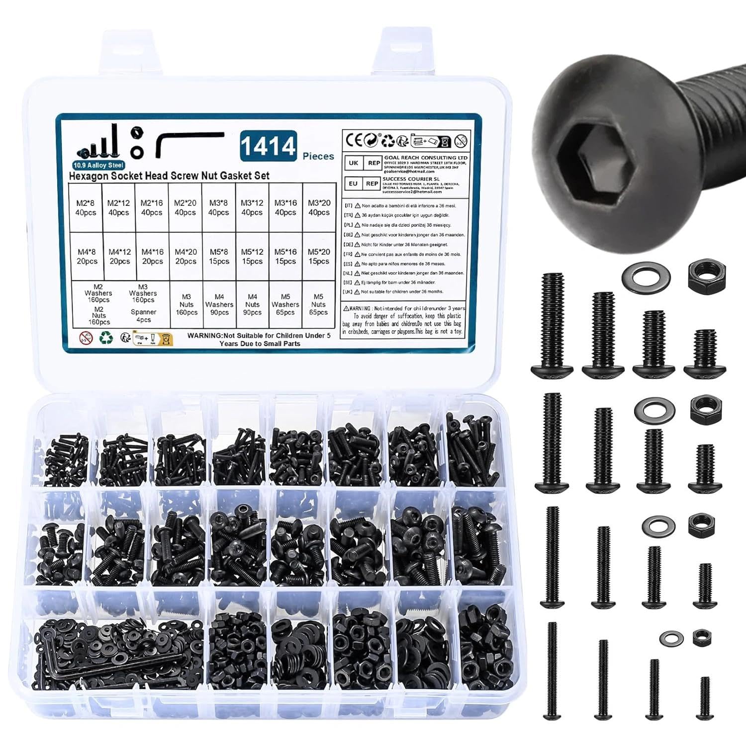 Frevoitna 500 stk Schrauben Muttern Set, Gewindeschrauben Schwarz mit Mutter, Zylinderkopfschrauben und Unterlegscheiben, Verkleidungsschrauben Sortiment Kit, M3 M4 M5 Sechskantschrauben Frevoitna 500 stk Schrauben Muttern Set, Gewindeschrauben Schwarz mit Mutter, Zylinderkopfschrauben und Unterlegscheiben, Verkleidungsschrauben Sortiment Kit, M3 M4 M5 Sechskantschrauben