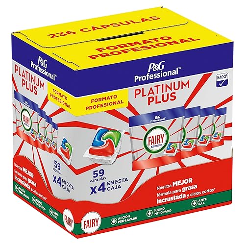 Fairy Professional Platinum Plus Pastiglie Per Lavastoviglie 236 Lavaggi (59x4) Contro il Grasso Incrostato Anche Nei Cicli Brevi, Sistema Di Prelavaggio e Anticalcare Integrato, Per Uso Professionale