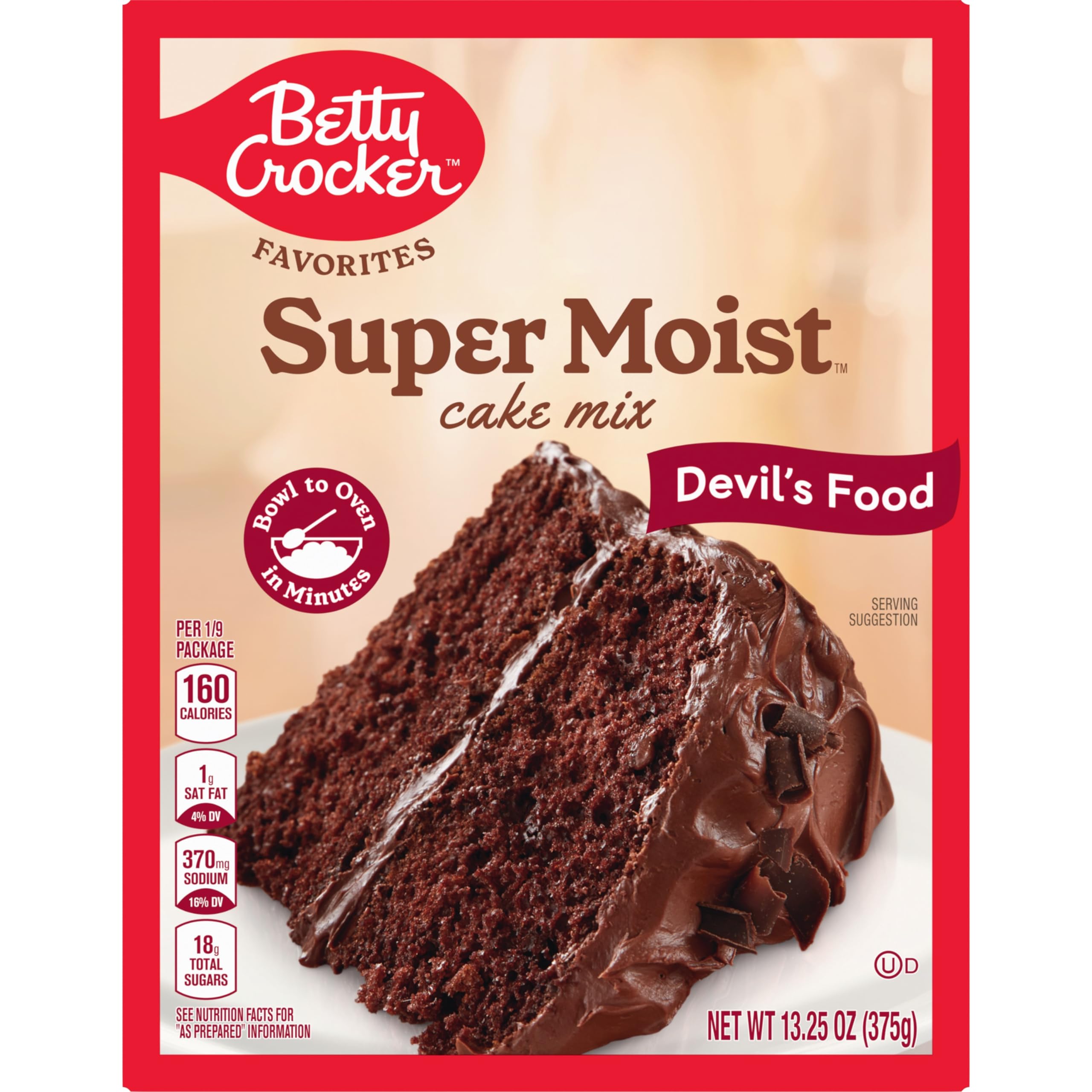 Cake Mix Super Moist Devil's Food by Betty Crocker – 13.25 Ounce (Pack of 12), Pack of 12