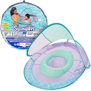 SwimWays Baby Spring Float with Adjustable Canopy and UPF Sun Protection, Blue Lobster
