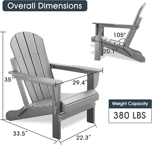 Miniatura 3 de kevinplus Silla Adirondack plegable para patio al aire libre, plegable de madera de polietileno resistente a la intemperie, juego de sillas