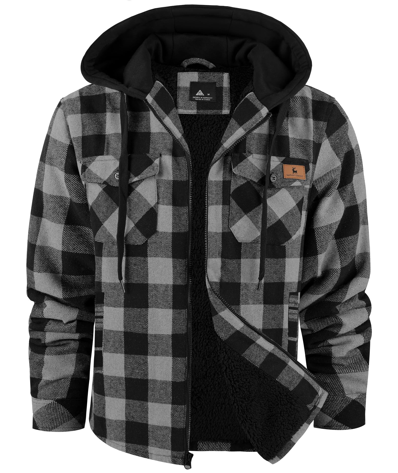 Little Beauty Mens Hoodie Zip Up Flannel Jacket for Men Warm Winter Plaid Sherpa Lined Jacket with Pocket