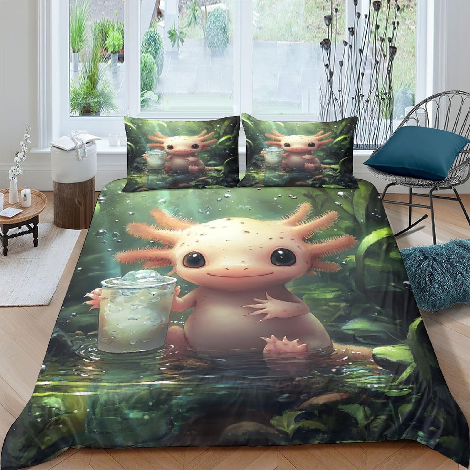 Ctjqhvkz Style-1 3D Printed Cute Axolotl Fitted Sheet Microfiber Soft Forest Fantasy Bed Sheet For Bedroom Dorm Decorative Single（135X200cm）