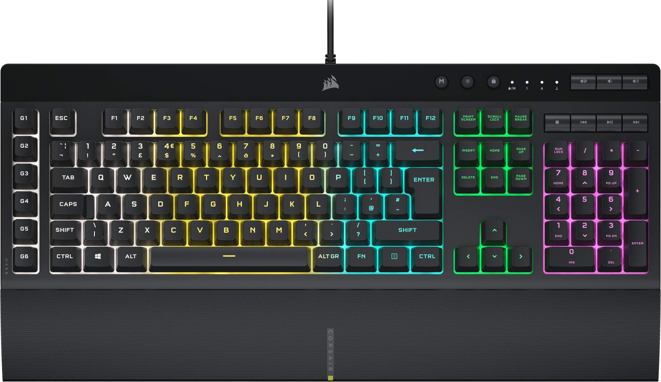 K55 RGB PRO Wired Membrane Gaming Keyboard (Dynamic Per-Key RGB Backlighting, 6 Macro Keys w/Elgato Software Integration, IP42 Dust and Spill-Resistant, Detachable Palm Rest) QWERTY, Black